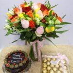 Vased Flowers chocolate cake and chocolate bar