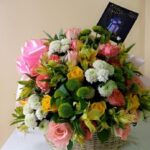 basket mixed flowers bouquet