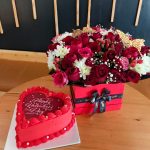 Valentine Cake and Flowers Arrangement