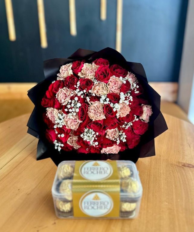 Carnationed Bouquet with Ferrero chocolate
