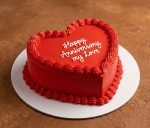 Happy ANniversary read heartshaped cake