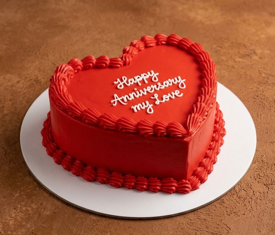 Happy ANniversary read heartshaped cake Happy ANniversary read heartshaped cake