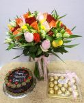 Vased Flowers chocolate cake and chocolate bar