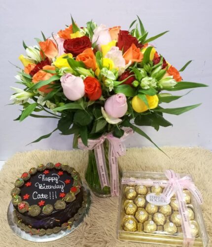 Vased Flowers chocolate cake and chocolate bar