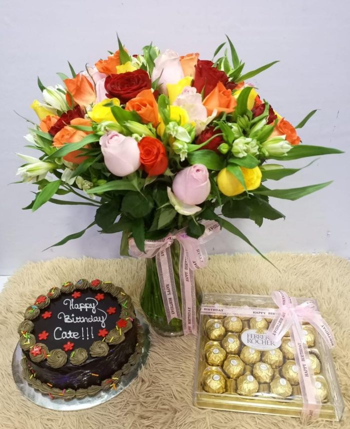 Vased Flowers chocolate cake and chocolate bar Vased Flowers chocolate cake and chocolate bar