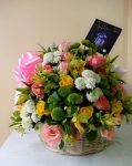 basket mixed flowers bouquet