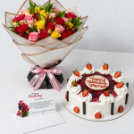 Beautiful flowers and blueberry cake