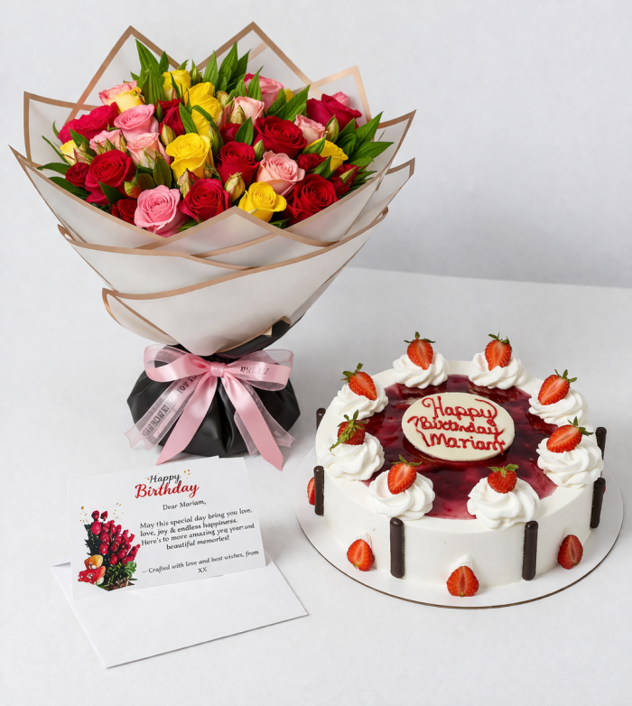 Beautiful flowers and blueberry cake