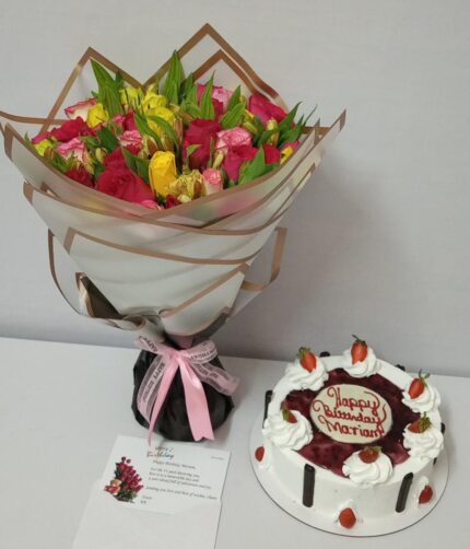 Colourful flowers and Blueberry Cake