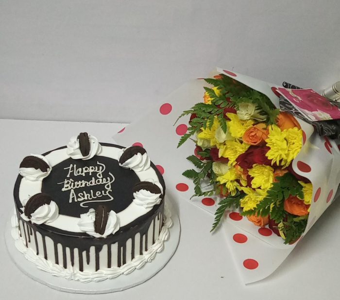Flowers and oreo cake