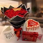 Red roses Bouquet with walker chocolate and Cake