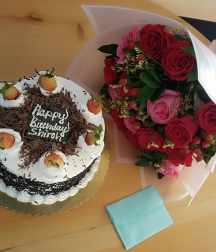 Blackforest cake with a bouquet