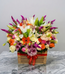 Wooden box arrangement flowers