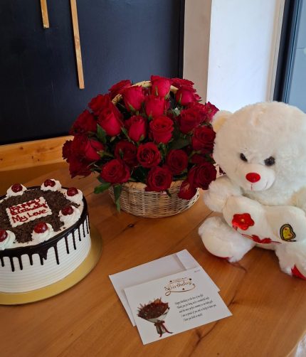 Flowers, Cake and teddy bear Combo