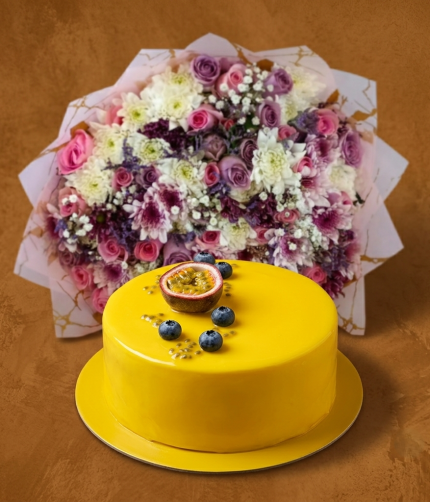 Passion Cake with flowers bouquet